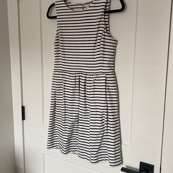 J. Crew White and Black Stripe Sleeveless Dress with Pockets - Picture 3 of 13